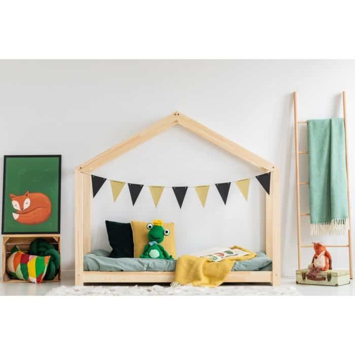 Lit enfant 140 x 190 cm avec sommier type cabane en bois naturel, modèle  MRM - Achat / Vente structure de lit Lit 140x190 + sommier - Cdiscount