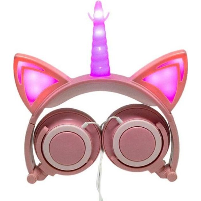 Casque Licorne Pliable Pour Enfants Filles Casque Audio Ecouteurs Avec Led Oreilles De Chat Bandeau Reglable Headphones Rose Casque Ecouteurs Avis Et Prix Pas Cher Cdiscount