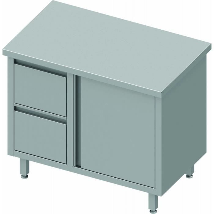 Meuble Bas Inox - Stalgast - Gamme 600 - Porte & 2 Tiroirs à Gauche - Classique - Intemporel