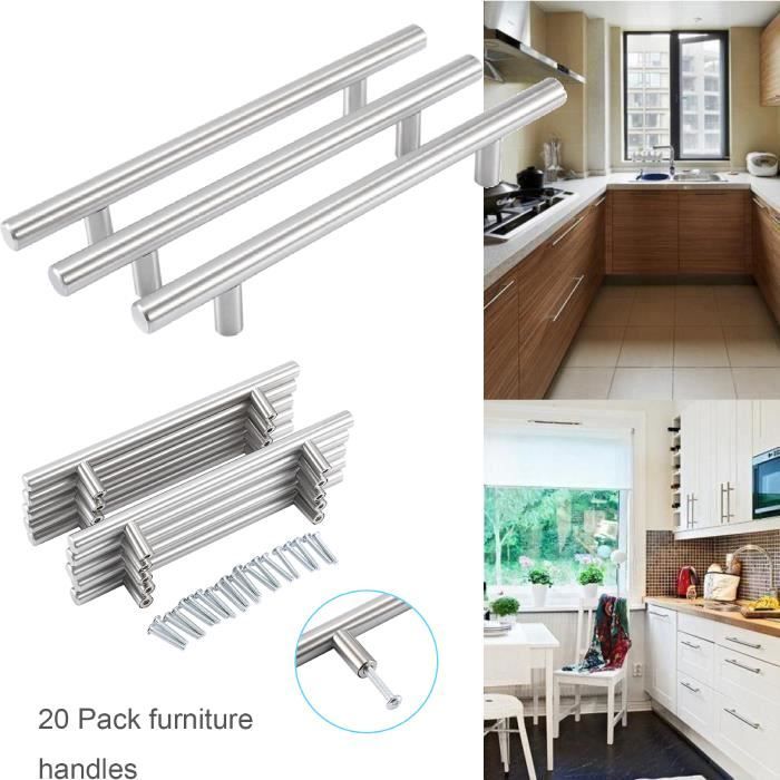 20pcs - lot en acier inoxydable de bouton de traction de poignée de tiroir de cuisine d'armoires de cuisine de meubles de barre -ZOO