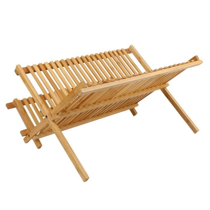 Égouttoir à Vaisselle En Bambou Zeller - Dimensions 42 X 35 X 25 Cm, Pliable, Naturel Et Robuste