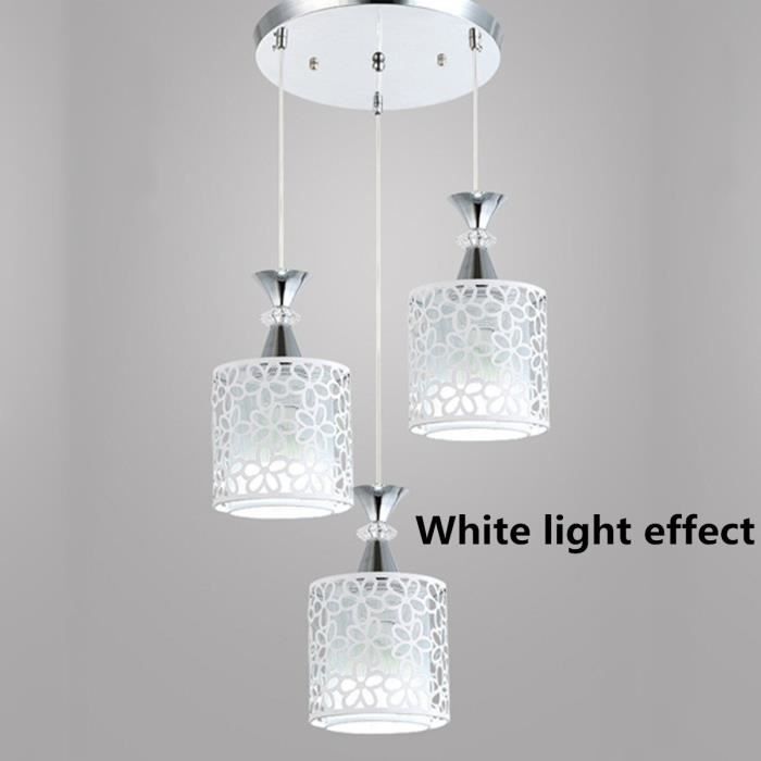 Plafonnier métal verre G9 largeur 40 cm chrome blanc 3 lampes abat-jour