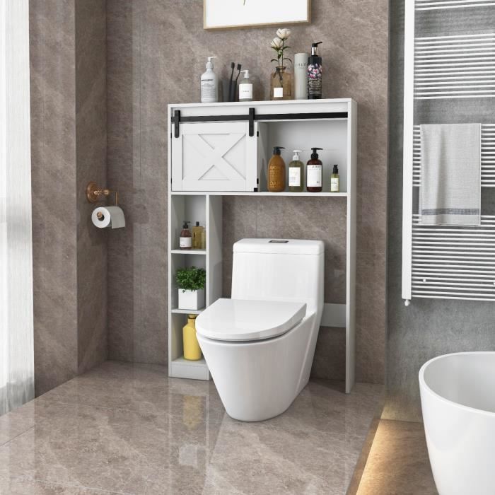 Étagère Salle De Bain En Bambou 3 Niveaux - Rangement Au-dessus Des Toilettes, Avec Crochets, Gain De Place, Naturel