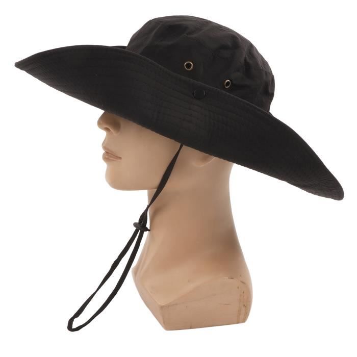 TAFACE Chapeau Seau Pliable UV Noir - Chapeau Plage Été Protection Solaire Large Bord Imperméable Homme/Femme