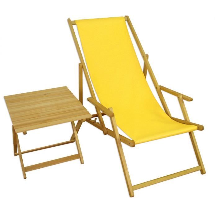 chaise longue de jardin jaune pliante, chilienne, mobilier de jardin avec table d'appoint 10-302nt
