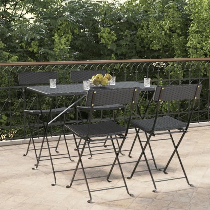 chaises de jardin - famirosa - pliantes en résine tressée et acier - noir - pour extérieur