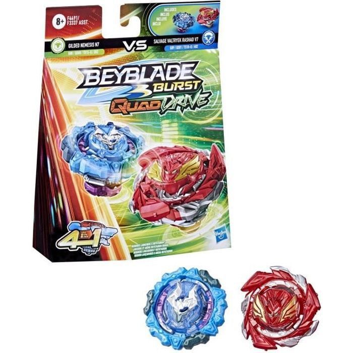 Pack de 2 toupies Beyblade Burst Quad Drive - Gilded Nemesis VS Salvage Vatryek Rashad