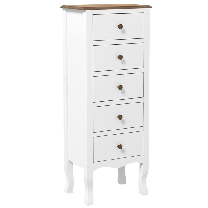 Commode 5 Tiroirs En Tissu - Style Industriel Vintage - Marron Rustique Et Noir - 45x30x95 Cm
