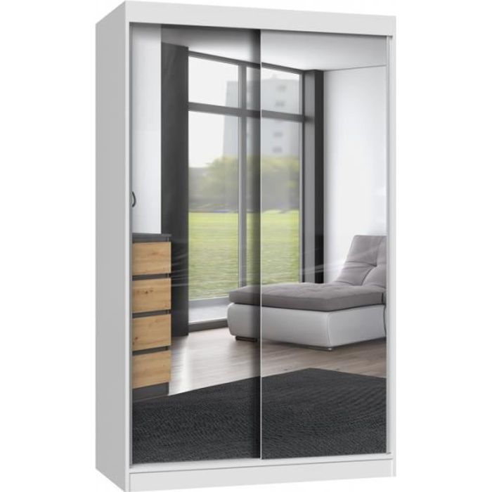 Paolo - armoire &agrave; 2 portes coulissantes - 2 miroirs - l. 120 cm - dressing de chambre 2 portes -