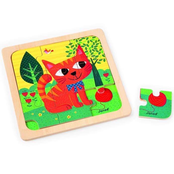 Puzzle en bois JANOD - Chat Felix - 9 pièces - dès 18 mois