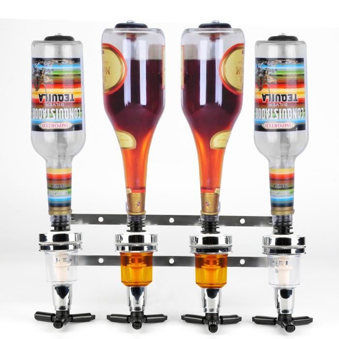 JEOBEST® Distributeur de vin mural, Support Mural pour 4 Bouteilles - Design Doseur Alcool 1,5 oz (43 ml)