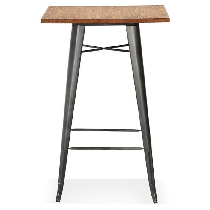 table haute style industriel franklin en bois foncé et pieds en métal gris - dimensions : 70x70x105,5 cm