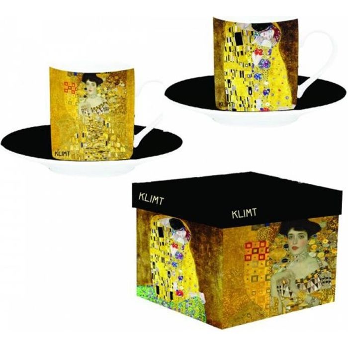 Paire De Tasses à Thé Gustave Klimt – Art Nouveau – Décor Abstrait Amour – Fait Main France