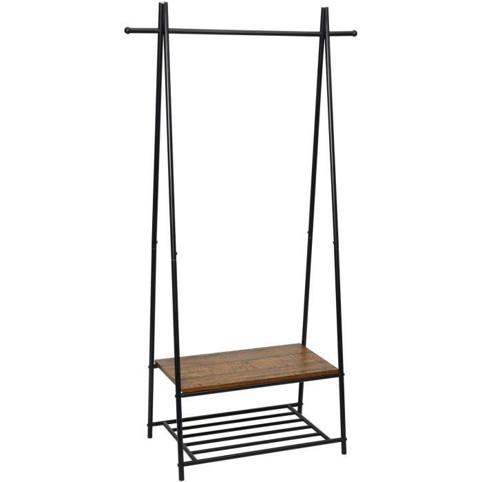 Mondeer Porte-Manteau d’Entrée Tringle à vêtements avec 2 Étagères et 2 Patères pour Chaussures