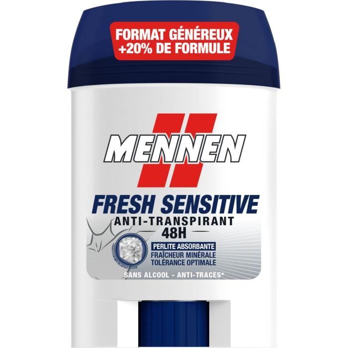 Anti transpirant homme MENNEN Fresh Sensitive 48H Stick large sans alcool 60 ml