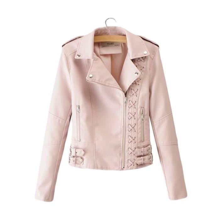 Veste Simili Cuir Femme Courte Mi Saison Blouson Manches Longues Rose Cdiscount Pret A Porter