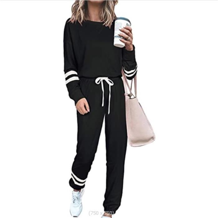 Survêtement Femme Ensembles 2 Pièces Pull Femme Hiver Manche Longue Ensemble Pantalon Femme Noir XL