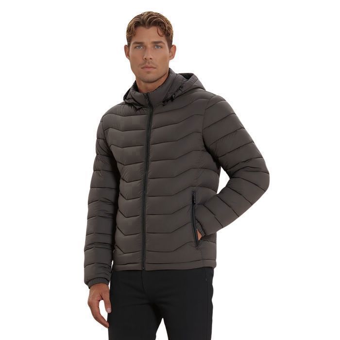 Doudoune homme manches longues hiver avec capuche amovible Gris - Main Image
