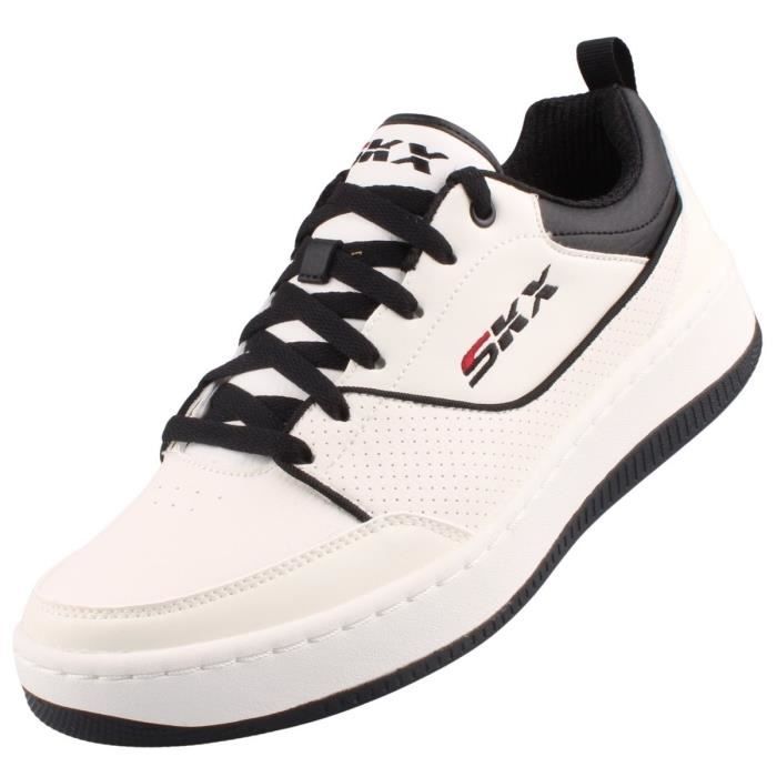 Skechers Baskets rétro sportives de style tennis - SKECHERS - 232472-WBK - Blanc - Homme - Lacets - Plat - Synthétique