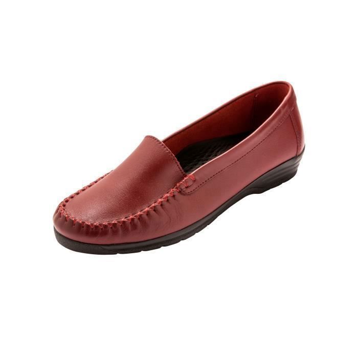 Mocassins femme PEDICONFORT grande largeur cuir rouge Rouge