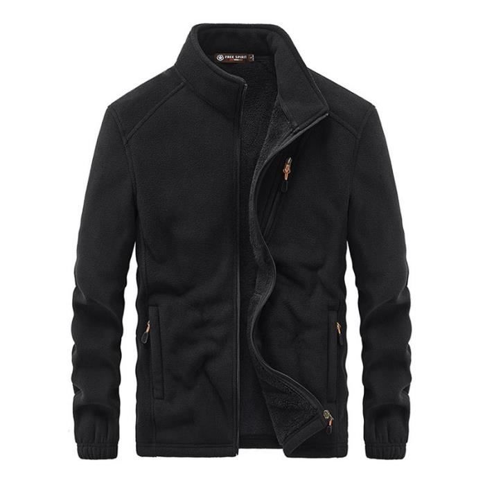 Veste Hiver Homme Polaire Col Montant Fermeture Éclair - Noir - Manches Longues - Respirant - Sports Alpinisme