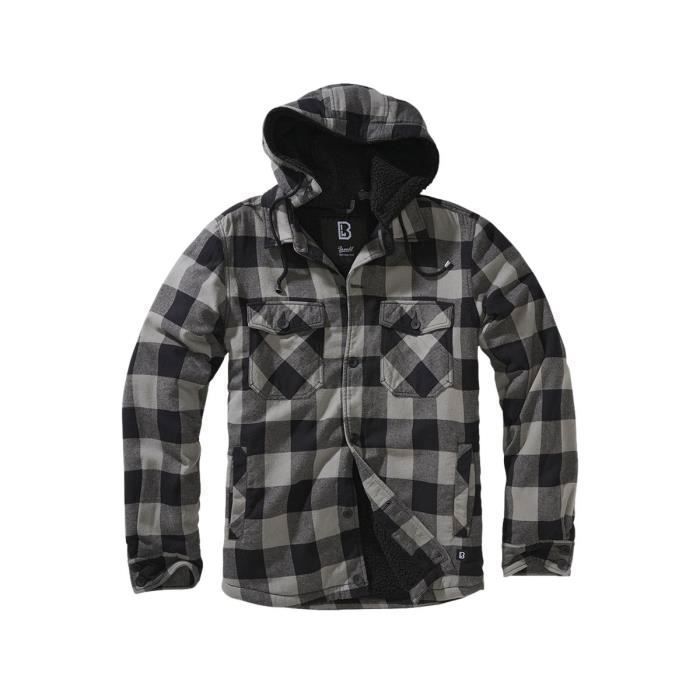 Veste à capuche - Brandit - Carreaux noir/gris - Flanelle matelassée - Capuche amovible - Poches multiples