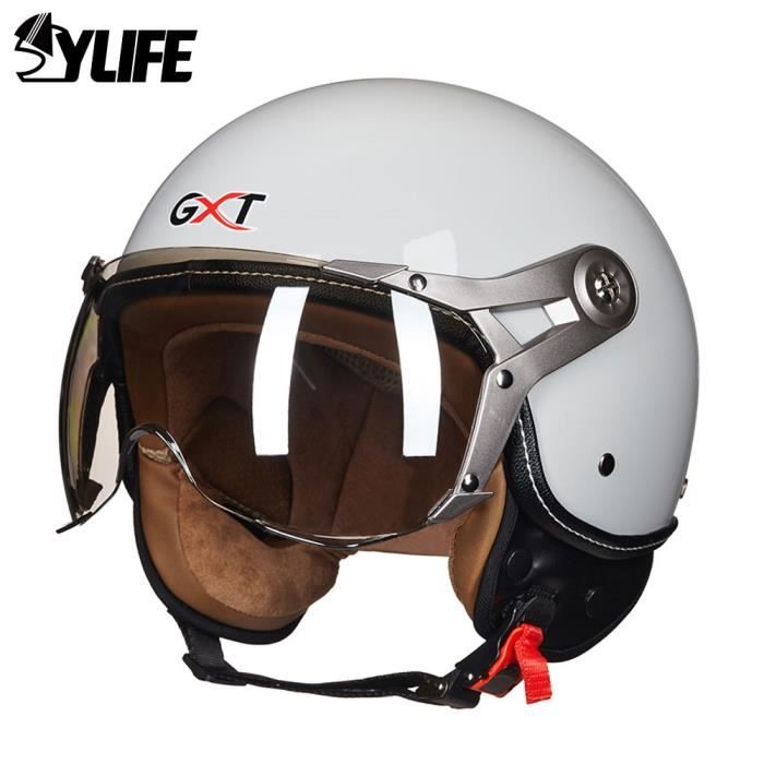 Casque Moto Enfant Rétro 3/4 Ours DOT/ECE 44-55 Cm - Casque Jet Demi-Casque Bébé 3-12 Ans Avec Visière & Boucles Rapides - Garçons Filles