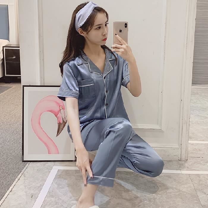 Pyjama Cardigan revers pour femmes pantalon FRPG1 1