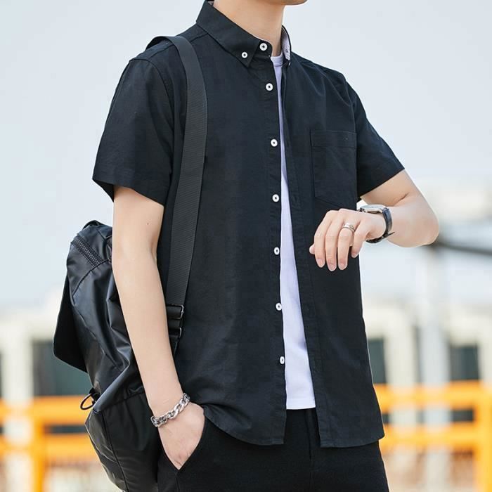 Chemise Homme Casual en Coton Manches Courtes Couleur Unie t Col