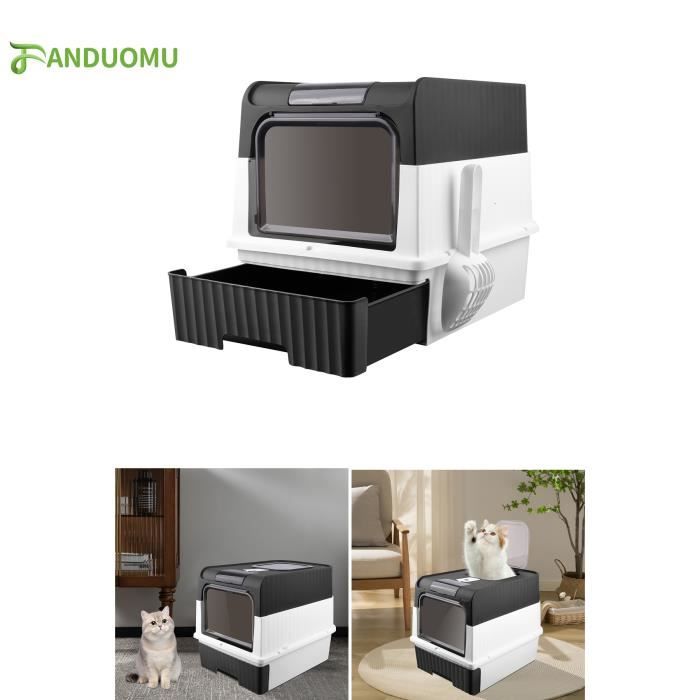 Comparer les prix de Bac à Litière Fermé, Maison de Toilette Pliable, Pelle à Litière et Boîte de Sac Désodorisant Inclus, Plateau Amovible, Noir