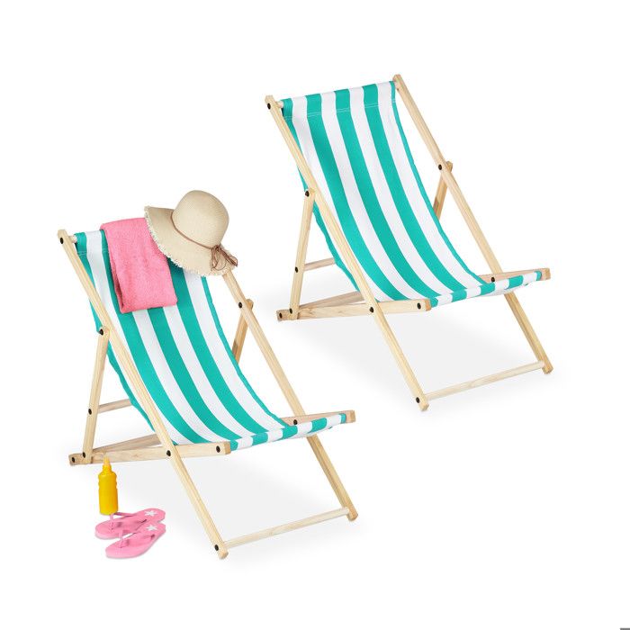 Chaise Longue Pliante Relaxdays - 8 Positions, Repose-Tête, Accoudoirs, Rayé Vert/Blanc, Portée 120 Kg
