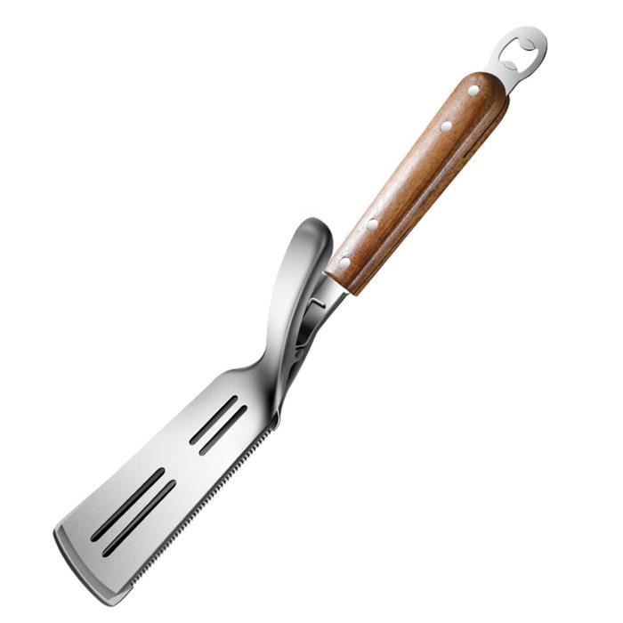 Pince De Service En Inox 27x10cm - Avec Spatule Intégrée - Pour Poisson, Steak, Barbecue, Salade - Anti-éclaboussures - 13