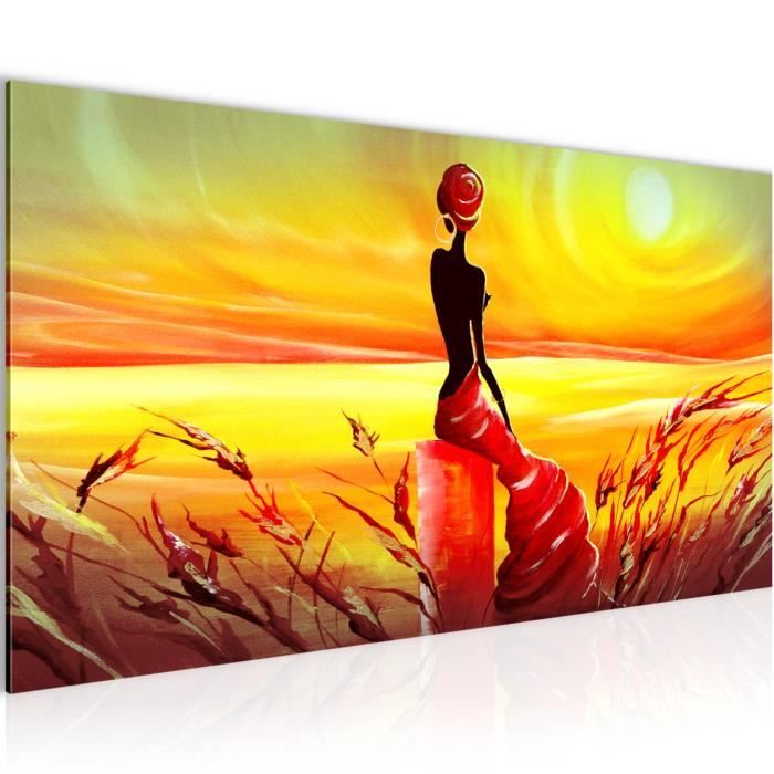 Tableau Toile Photo Femme Africaine Decoration Murale 100 X 40 Cm Toison Toile Xxl Salon Appartement Orange Pret A Accrocher Achat Vente Tableau Toile Cdiscount