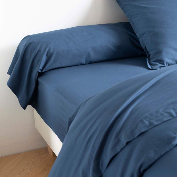 Taie de traversin coton lavé - SOMEO Bleu marine 140 cm - Someo