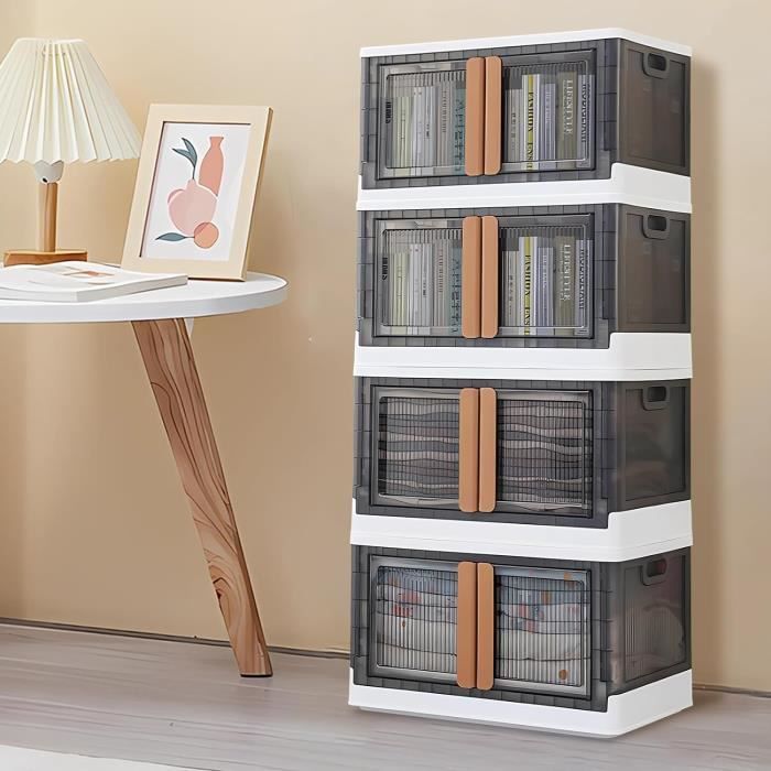 Lot De 4 Caisses De Rangement NETEL 32L - Empilables, Pliables Avec Roulettes Et Portes