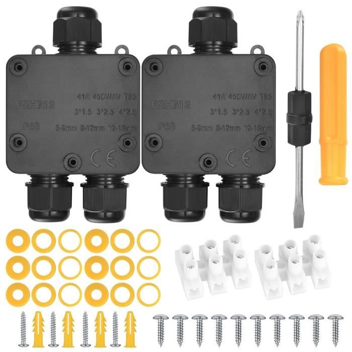 Lot de 2 boîtes de dérivation extérieures, étanchéité IP66, 4 voies, boitier de jonction électrique d'extérieur pour câble de 4-8 mm, 6-10 mm