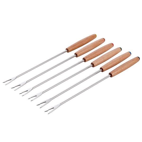 Fourchettes à Fondue En Acier Inoxydable - Lot De 6, Poignées En Bois, Pour Fromage, Chocolat, Fruits - Ensemble Abordable Pour Soirées