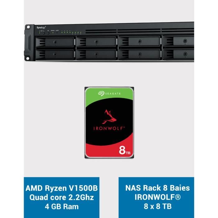 Serveur NAS Rack – SYNOLOGY – RS1221+ – 64To – 8 Baies – RAID 10 – 4Go RAM extensible
