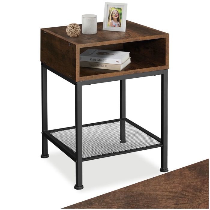 Table de chevet - TECTAKE - Chevet HARLOW avec compartiment ouvert et étagère en grille 40 5 x 40 5 x 52 5 cm - Bois foncé Table de chevet - TECTAKE - Chevet HARLOW avec compartiment ouvert et étagère en grille 40 5 x 40 5 x 52 5 cm - Bois foncé