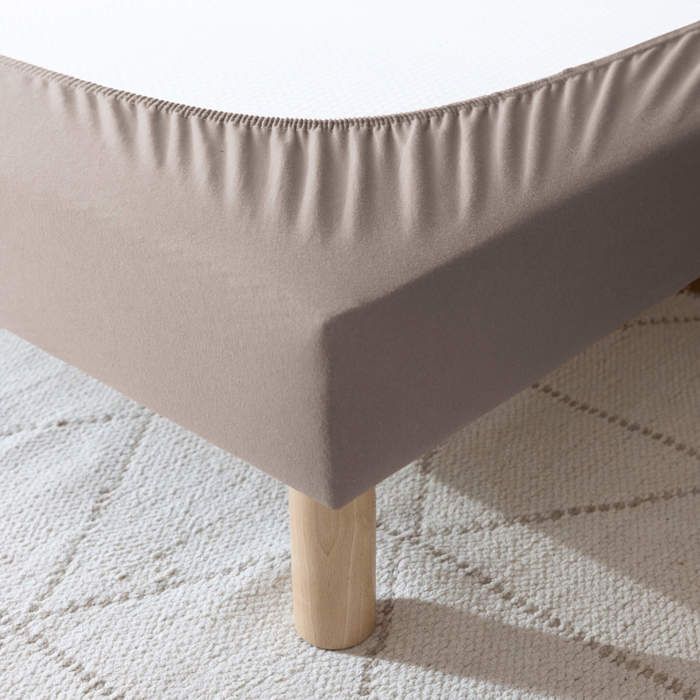 Cache-sommier coton jersey taupe 160x190 à 180x200 - Taupe - Terre de Nuit