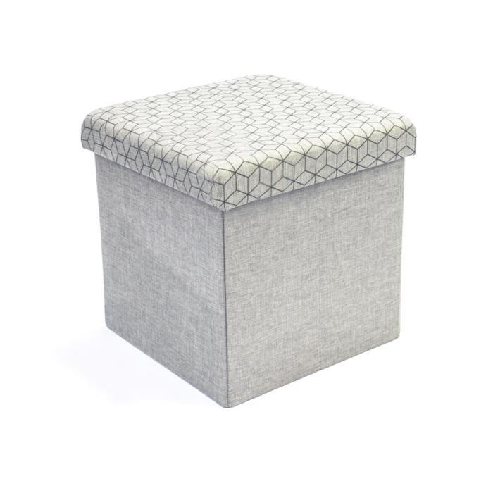 coffre rangement pouf pliable - home deco factory - finition lin - dimensions 38x38x38 cm