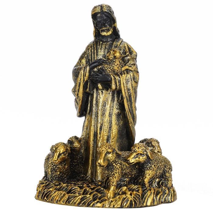 Statuette Jésus En Laiton Doré - Mini Figurine Religieuse 6 Cm - Décoration Bureau, Étagère Ou Ornement De Paysage - 12