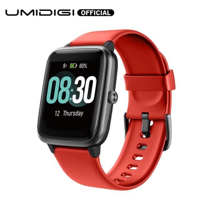Montre Connectée Rouge Smartwatch Bracelet étanche Bluetooth Android Apple Sport 