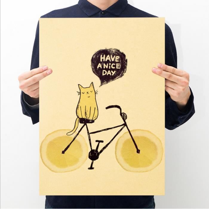 Affiche En Papier Kraft Poster Chat En Velo Collection Vintage Decor Murale Chambre Bar Cafe Boutique Cdiscount