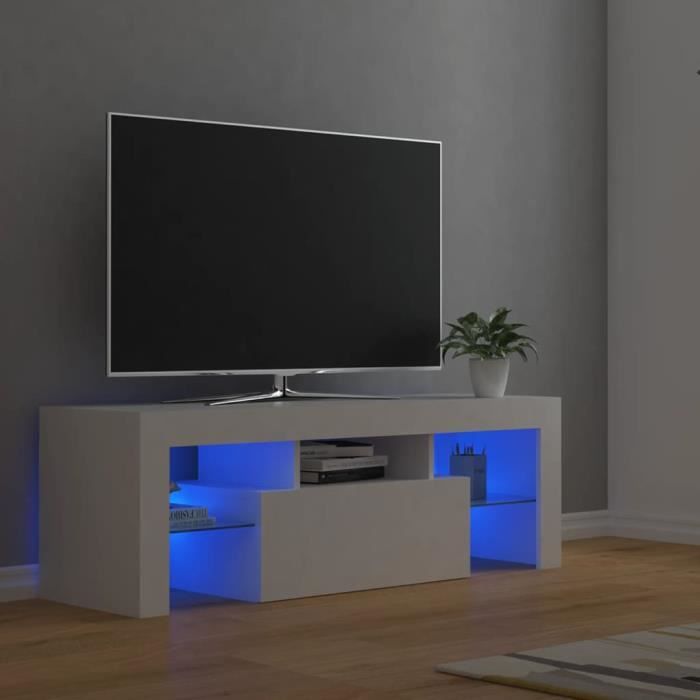 "sale 2024" meuble tv avec lumières led jms - banc tv blanc 120x35x40 cm 22,5,kg 4401