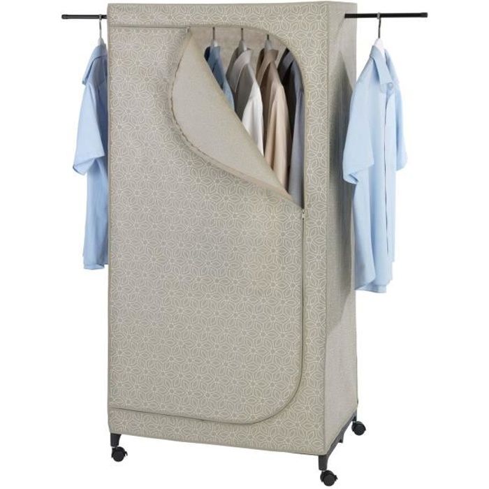 armoire penderie tissu balance - wenko - l. 75 x h. 160 cm - taupe - métal - pratique et fonctionnelle