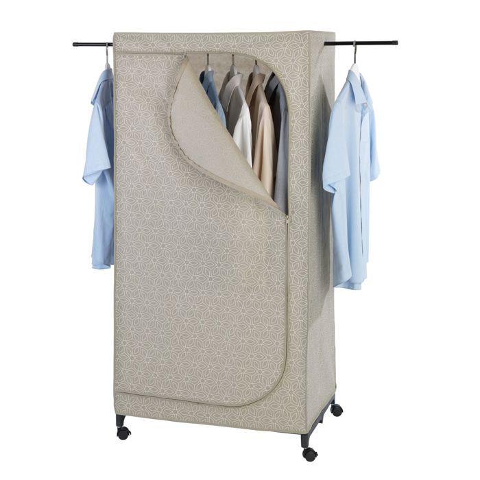 armoire penderie tissu balance - wenko - l. 75 x h. 160 cm - taupe - métal - pratique et fonctionnelle