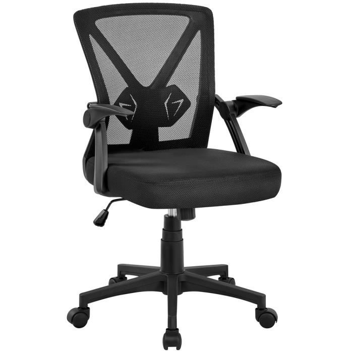 yaheetech fauteuil de bureau avec accoudoirs pliables chaise de bureau hauteur réglable à roulettes 59 × 57.5 × (90-100) cm noir
