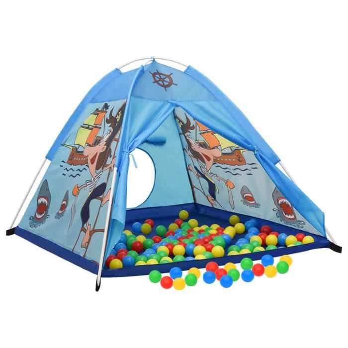 Tente Tipi Pour Enfant Avec Tapis & Guirlande Lumineuse - 120×120×140 Cm - Bleu - Jeu Intérieur/Extérieur - 7