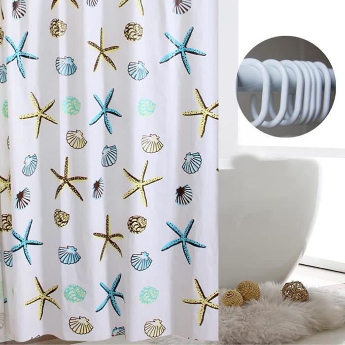 Fansu Rideau De Douche Imperméable 120x180 Cm - Océan Plage 3D - Anti-moisissure, 12 Crochets Inclus